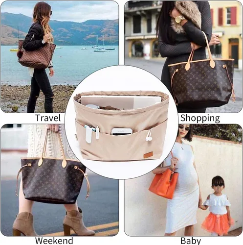Miniatura 29 de iN Organizador de bolso con cremallera de tela de nailon para mujer, Beige