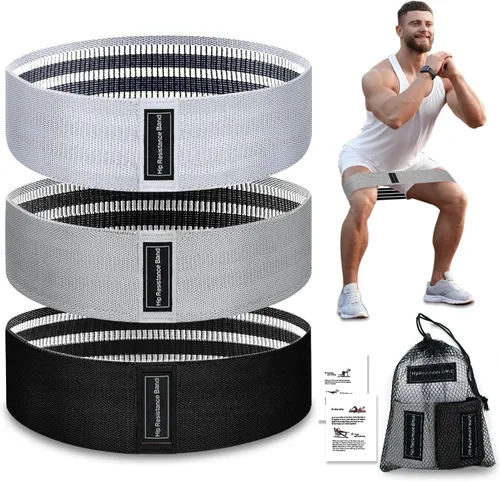 Miniatura 9 de Bandas de ejercicio, bandas de resistencia de tela de 3 niveles para entrenamiento, bandas de entrenamiento de resistencia para mujeres y hombres