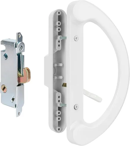 HILLMASTER Juego de manijas para puerta corredera de patio con cerradura de muesca 45° para reemplazo, diseño reversible de estilo de muesca, sin