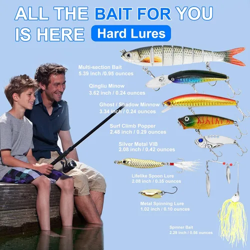 Miniatura 3 de Kit de caja de aparejos de pesca, incluye señuelo animado, crankbaits, spinnerbaits, gusanos de plástico suave, señuelos de agua superior, ganchos
