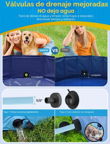 Miniatura 5 de VISTOP Piscina plegable extra grande para perros, XXL, cubierta de plástico duro, piscina portátil para perros, gatos y niños, mascotas, bañera