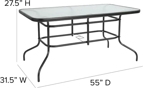 Miniatura 5 de Flash Furniture Lila - Juego de comedor de 5 piezas para patio, mesa de patio de vidrio templado de 55 pulgadas con agujero para paraguas, 4 sillas