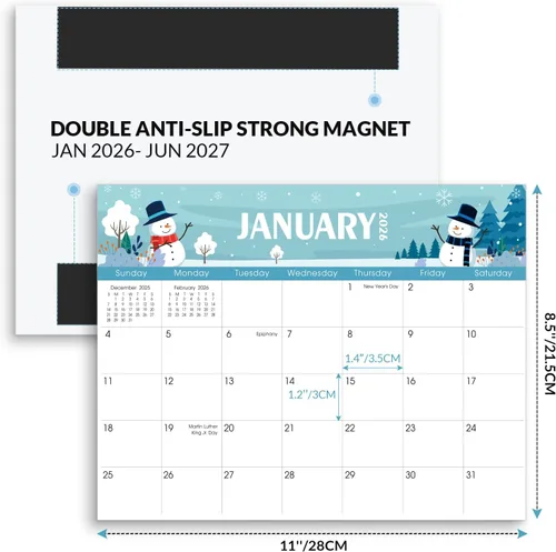 Miniatura 2 de SKYDUE Calendario magnético para refrigerador, calendario de refrigerador 2026-2027 - 11 x 8.5 pulgadas, 18 meses, desde noviembre de 2025 a julio