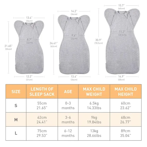 Miniatura 5 de Mantas para envolver de 3 vías con brazos levantados, saco de dormir con las manos arriba, saco de dormir fácil de cambiar pañales para bebés, niños