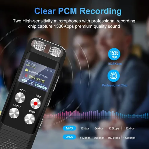 Miniatura 3 de Grabadora de voz digital de 72 GB: Grabadoras activadas por voz con reproducción, dispositivo de grabación de audio para conferencias y reuniones
