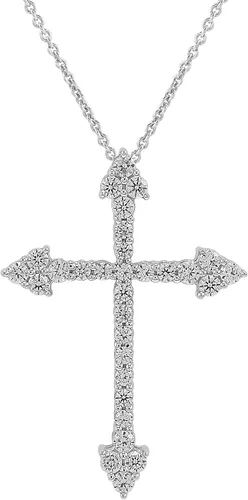 GILDED Diamante cultivado en laboratorio T.W. de 14 qt (claridad SI1-SI2, color F-G) y colgante de cruz ornamentada de plata de ley con una cadena