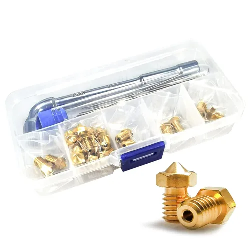 Miniatura 15 de MK8 Boquillas 25 piezas de extrusoras de impresora 3D de 0.016 in, boquillas de latón CR-10 Boquilla con herramientas de bricolaje y una caja