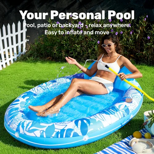 Miniatura 4 de Sloosh Flotador inflable para piscina, flotador ovalado de 70 x 50 pulgadas para adultos, flotadores de balsa para piscina, tumbona personal