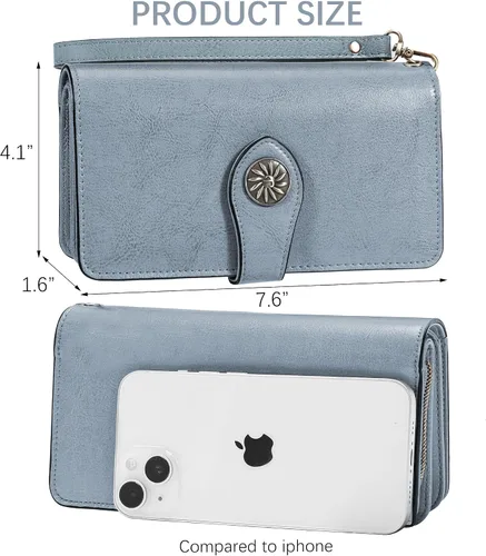 Miniatura 4 de Travelambo Billetera para mujer de gran capacidad con bloqueo RFID de cuero genuino