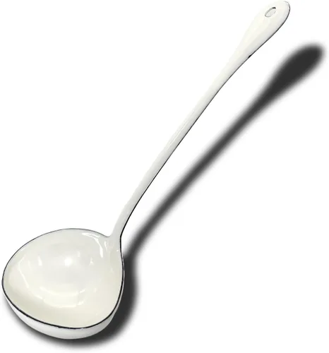 Cucharas de sopa blancas de 13.7 pulgadas, cucharas de cocina grandes de acero esmaltado, cucharones de salsa para servir