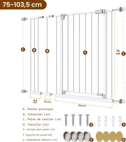 Miniatura 9 de InnoTruth Puerta de bebé de 29.5 a 40.75 pulgadas para escaleras, puertas para perros de 30 pulgadas de alto para puertas y pasillos, puerta