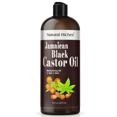 Natural Riches Aceite de ricino negro jamaicano puro orgánico prensado en frío para el crecimiento del cabello, cuidado de la piel para piel seca,