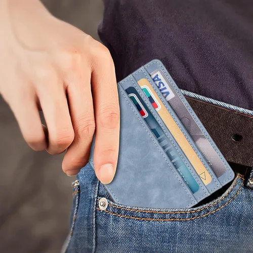 Miniatura 66 de Fintie Billetera delgada y minimalista para bolsillo frontal, con bloqueo RFID, tarjetero y ventana de identificación, para hombre o mujer
