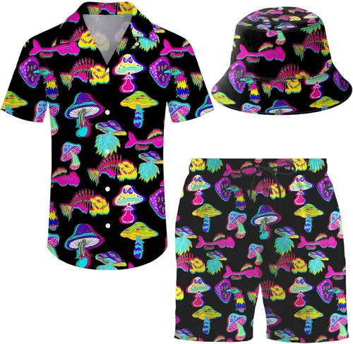 Conjunto deportivo de 2 piezas para hombre, camisa hawaiana, pantalones cortos, camisa con botones y pantalones cortos con sombreros de pescador