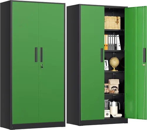 Miniatura 18 de INTERGREAT Gabinete de almacenamiento de metal con puertas con cerradura, gabinetes de almacenamiento de acero con cerradura con 2 puertas