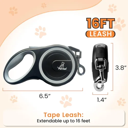 Miniatura 2 de Correa retráctil para perro, extensible hasta 16 pies, cinta de nailon resistente, sin enredos, freno y bloqueo con una sola mano, para perros