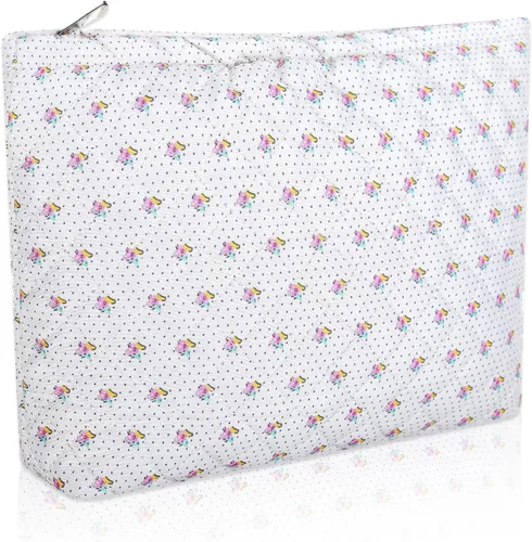 Miniatura 10 de Wudimeitt Bolsa de cosméticos Bolsa de maquillaje Preppy Cute Corduroy Neceser para mujer Artículos esenciales de viaje (rosa)