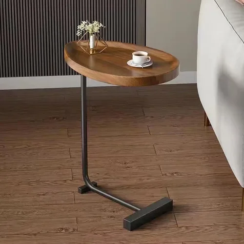 Miniatura 4 de Mesa auxiliar pequeña en forma de C de 2 piezas con marco de metal, mesa de sofá, bandeja de TV, mesita de noche, soporte portátil para laptop, mesa