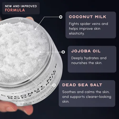 Miniatura 7 de Brooklyn Botany - Exfoliante corporal de leche de coco, exfoliante hidratante para cuerpo, rostro, manos y pies - Combate las estrías, líneas finas