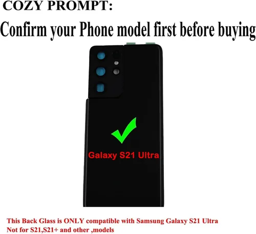 Miniatura 2 de Reemplazo de cristal trasero para Samsung Galaxy S21 Ultra para Samsung Galaxy S21 Ultra, repuesto con lente de cámara preinstalada + herramientas