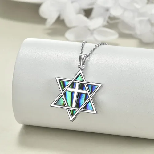 Miniatura 58 de YFN Collar de estrella de David de plata de ley, concha de abulón, árbol de la vida, joyería judía, regalos para mujeres y hombres