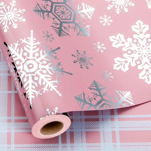 Miniatura 7 de MAYPLUSS Rollo de papel de regalo de Navidad, papel de regalo de 17 pulgadas x 16.5 pies con casa de árbol de Navidad azul marino copo de nieve