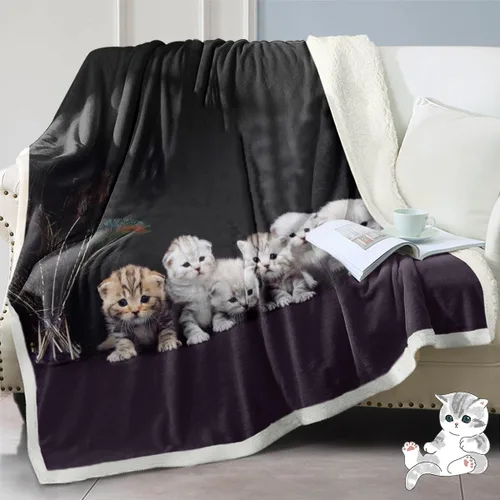 Miniatura 16 de Manta mullida de gato para mujer, manta acogedora de sherpa y gatos, lindas mantas suaves para personas amantes de los gatos, manta de felpa Kawaii