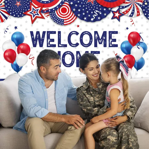Miniatura 4 de Sumind Cartel de bienvenida grande del 4 de julio, telón de fondo de fotografía del ejército militar para el Día de la Independencia patriótico