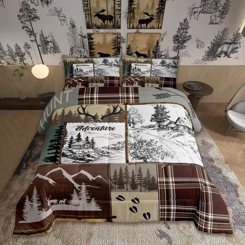Miniatura 17 de Homewish Juego de ropa de cama con diseño de camping para niños, adolescentes y hombres, tamaño Queen, con temática de aventura en la jungla