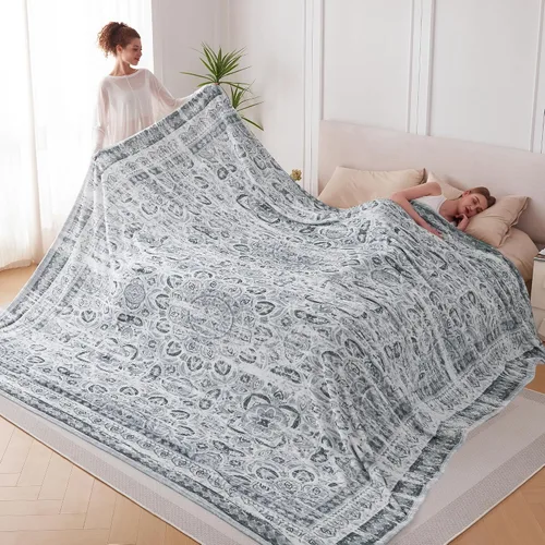 Miniatura 30 de Manta de vellón extragrande King de 120 x 120 pulgadas, manta de franela jacquard 3D sin costuras, suave y acogedora, 10'x10', extra grande