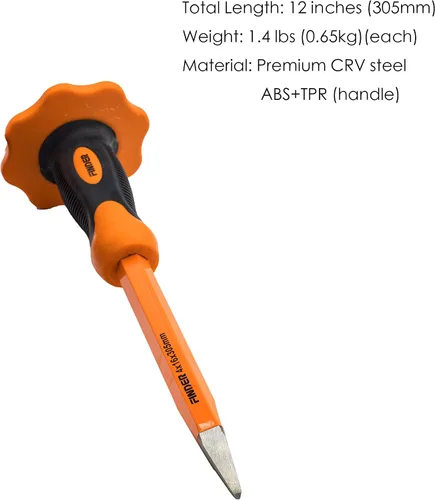 Miniatura 2 de Finder Cinceles puntiagudos resistentes de 12 pulgadas con protección para las manos, cabeza puntiaguda/lanza