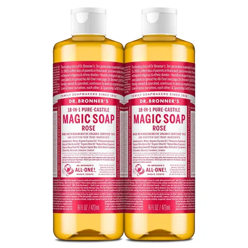 Miniatura 12 de Dr. Bronner's - Jabón líquido puro de Castilla (rosa, 16 onzas) - Hecho con aceites orgánicos, usos 18 en 1: cara, cuerpo, cabello, lavandería