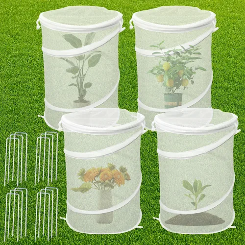 Red para pájaros para protección de jardín, 4 cubiertas para plantas, protección contra congelación, barrera de insectos plegable para plantas, red