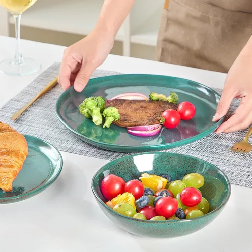 Miniatura 4 de Bestone Juego de vajilla redonda de 12 piezas, platos y cuencos, platos, cuencos, juego de vajilla de cerámica resistente a astillas, apto para Negro
