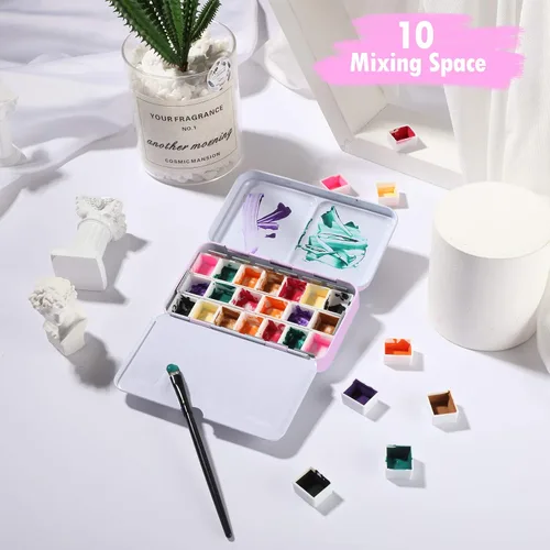 Miniatura 6 de Zonon Juego de 51 paletas de pintura de acuarela y medias sartenes, caja de lata de acuarela, estuche de pintura de paleta de metal con tapa vacía