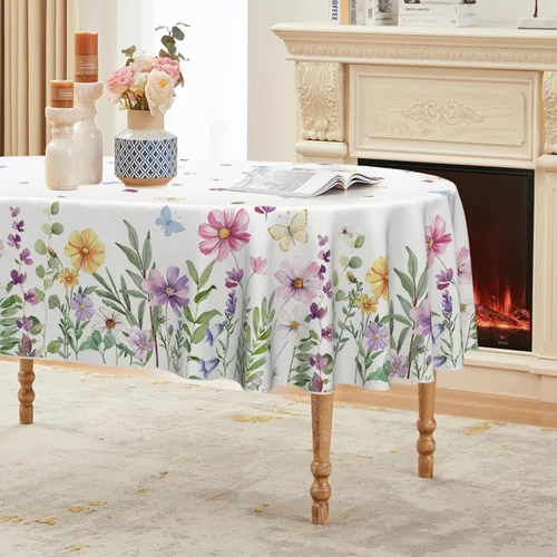 Miniatura 9 de Horaldaily Mantel de primavera de 52 x 70 pulgadas, diseño de flores silvestres y mariposas florales, lavable, para decoración de fiestas, picnic