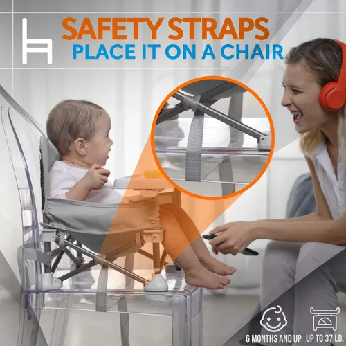 Miniatura 3 de Serene Life - Asiento elevador de asiento para bebé, ahorro de espacio, silla de alimentación plegable portátil para abrir y reventar, cinturón