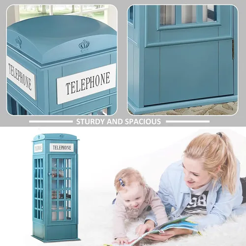 Miniatura 6 de Estantería de madera de 5 niveles con forma de cabina telefónica, bonita estantería de pie para niños y adultos, estante de almacenamiento de madera