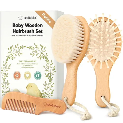 Miniatura 16 de Set de cepillo y peine para bebé recién nacido - Set de cepillo de pelo de madera para bebé con cerdas suaves de cabra, set de cepillo de bebé