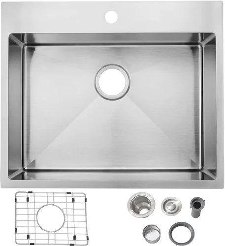 Miniatura 9 de Friho - Fregadero de barra de 15x15 pulgadas, fregadero de cocina pequeño de montaje superior, fregadero de 16 calibre hecho a mano de acero