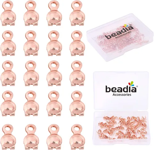 Miniatura 20 de BEADIA - Hebilla de línea de pesca cilíndrica chapada en oro de 14 quilates, tapas de extremo de 3.2 mm, 30 piezas para hacer joyas