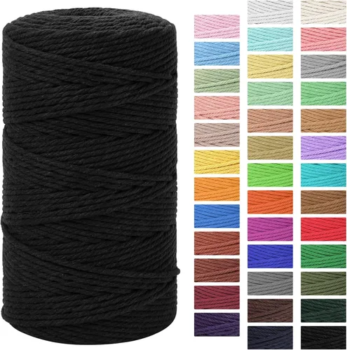 Miniatura 18 de Cordón de macramé de 0.118 in x 328 yardas Cuerda de macramé 100% algodón natural Cuerda de algodón trenzado de 4 hebras para manualidades, Gris