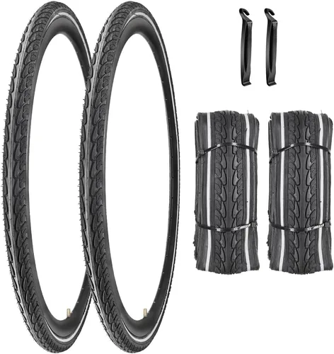 Neumático de bicicleta 700X35C con neumáticos de bicicleta plegables de pared reflectante 2 Pack 700x35C