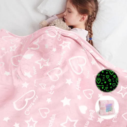 Miniatura 8 de Manta que brilla en la oscuridad con corazones y estrellas, regalos para niñas, mujeres y mamás, manta azul suave y cálida para niñas, regalos