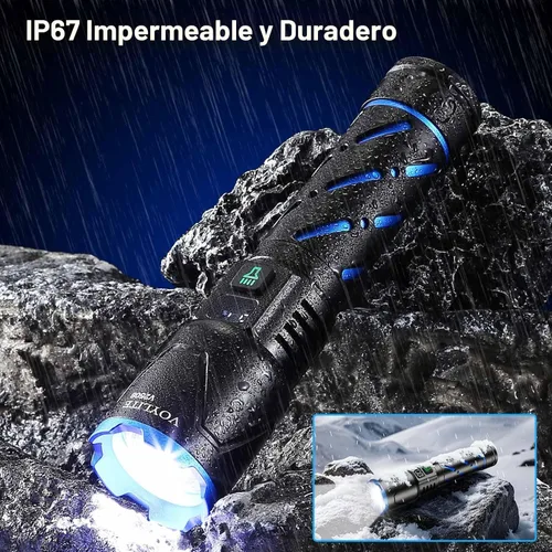 Miniatura 7 de Linternas recargables de alto lúmenes, 100000 LM, batería de 5000 mAh con pantalla LCD, 3 modos, zoomable e impermeable IP67, para camping, pasear