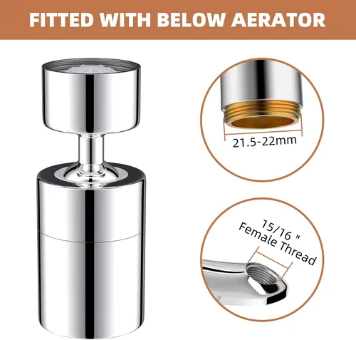 Miniatura 6 de Aireador de grifo de fregadero giratorio de 360 grados, ángulo grande, alta presión, flujo grande, doble función, aireador de grifo de cocina, rosca