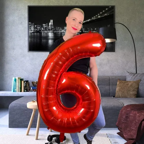 Miniatura 2 de DIWULI Globos de números rojos de 40 pulgadas, globo grande del número 6, globos rojos grandes, decoraciones de fiesta de cumpleaños de helio