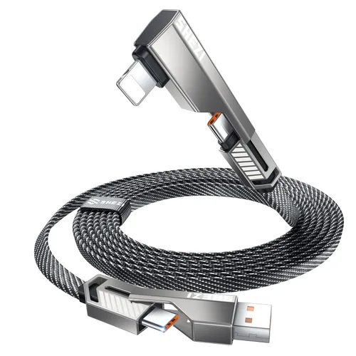 Miniatura 8 de Cable USB C ultra corto 4 en 1 de 0.6 pies compatible con cable Lightning [carga rápida y transferencia de datos] cable de carga plano trenzado