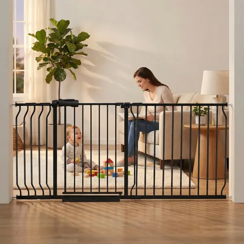 Miniatura 24 de HOOEN Puerta de bebé extra ancha para puertas y escaleras, puerta de bebé blanca montada a presión, puerta de paso para niños o mascotas, puertas