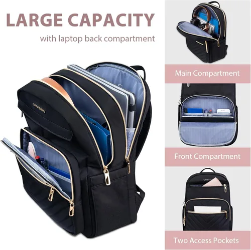 Miniatura 3 de VANKEAN - Mochila para laptop de 17.3 pulgadas para mujeres y hombres, bolsa de trabajo de moda con puerto USB, mochilas impermeables